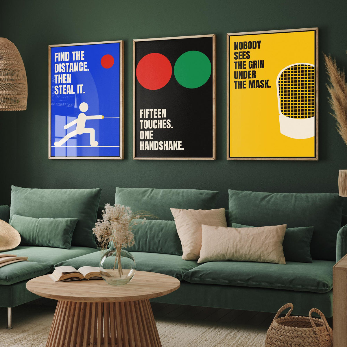 Fencing Quotes Set of Three Art Prints - 3 Bauhaus Fencer Posters - Minimalist Sport Wall Art Illustration V1