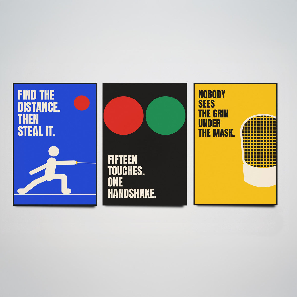 Fencing Quotes Set of Three Art Prints - 3 Bauhaus Fencer Posters - Minimalist Sport Wall Art Illustration V1