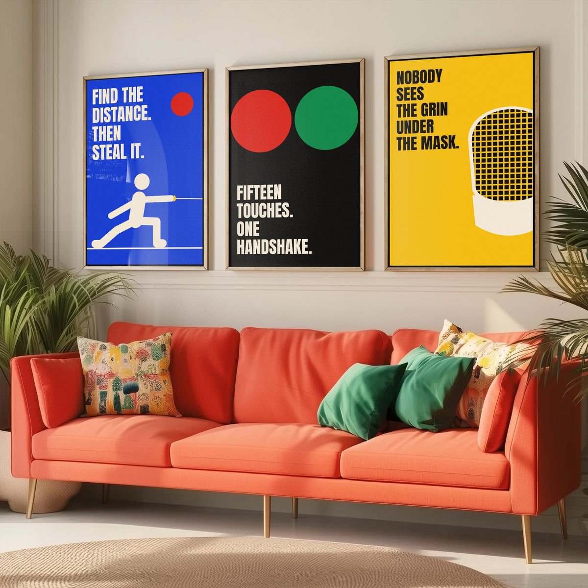 Fencing Quotes Set of Three Art Prints - 3 Bauhaus Fencer Posters - Minimalist Sport Wall Art Illustration V1
