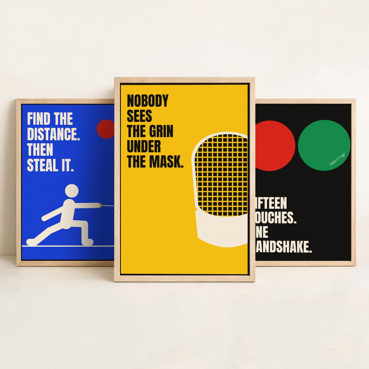 Fencing Quotes Set of Three Art Prints - 3 Bauhaus Fencer Posters - Minimalist Sport Wall Art Illustration V1