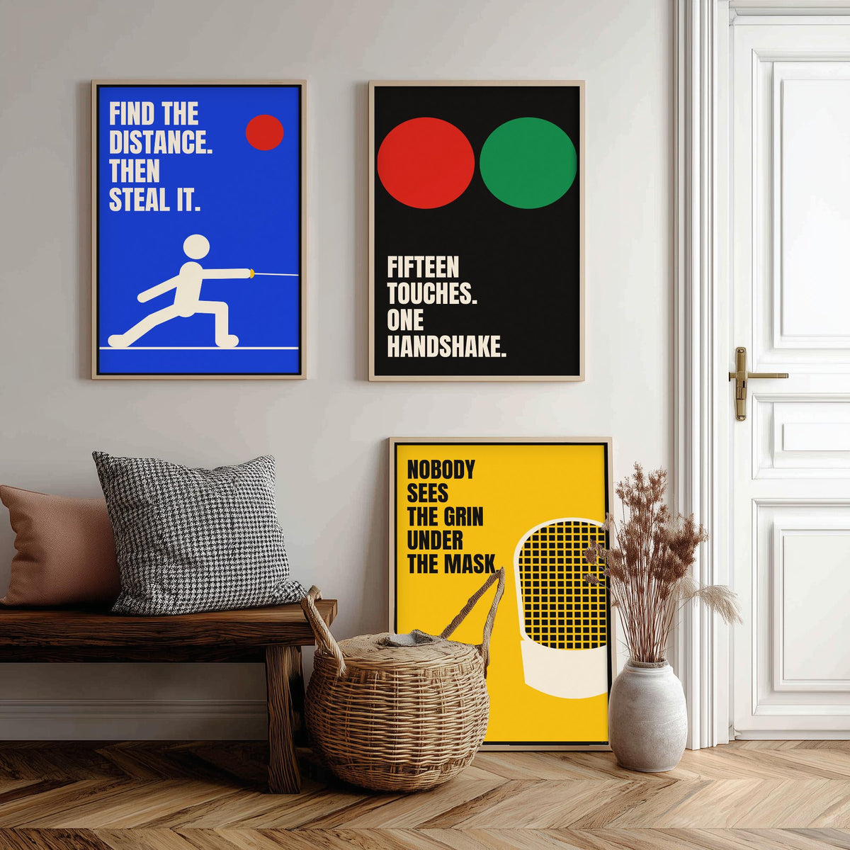 Fencing Quotes Set of Three Art Prints - 3 Bauhaus Fencer Posters - Minimalist Sport Wall Art Illustration V1
