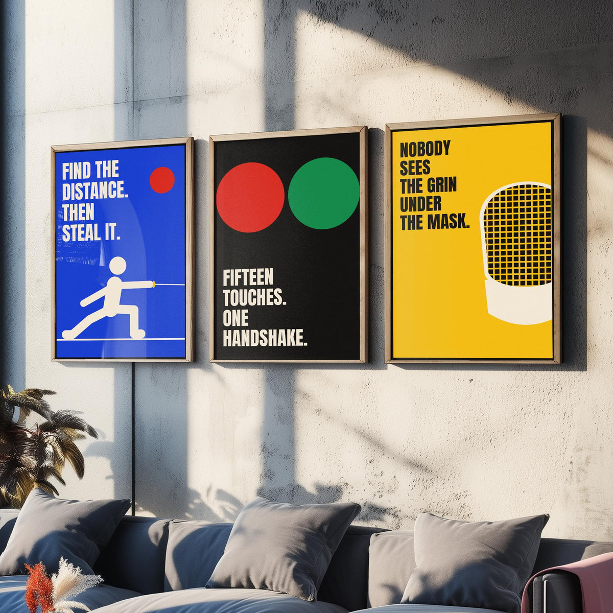 Fencing Quotes Set of Three Art Prints - 3 Bauhaus Fencer Posters - Minimalist Sport Wall Art Illustration V1