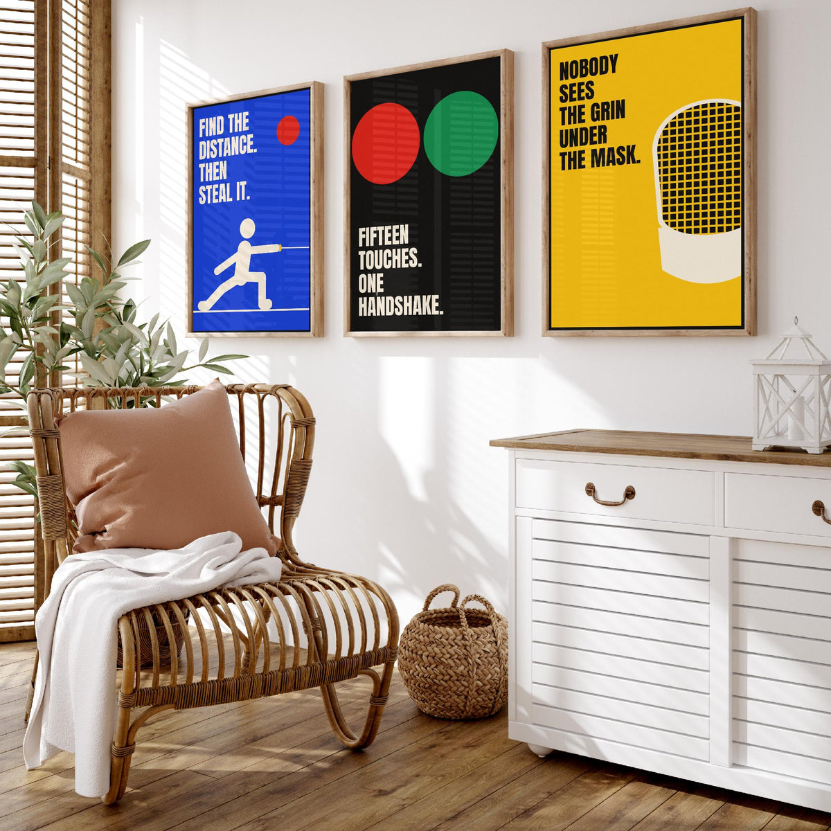 Fencing Quotes Set of Three Art Prints - 3 Bauhaus Fencer Posters - Minimalist Sport Wall Art Illustration V1