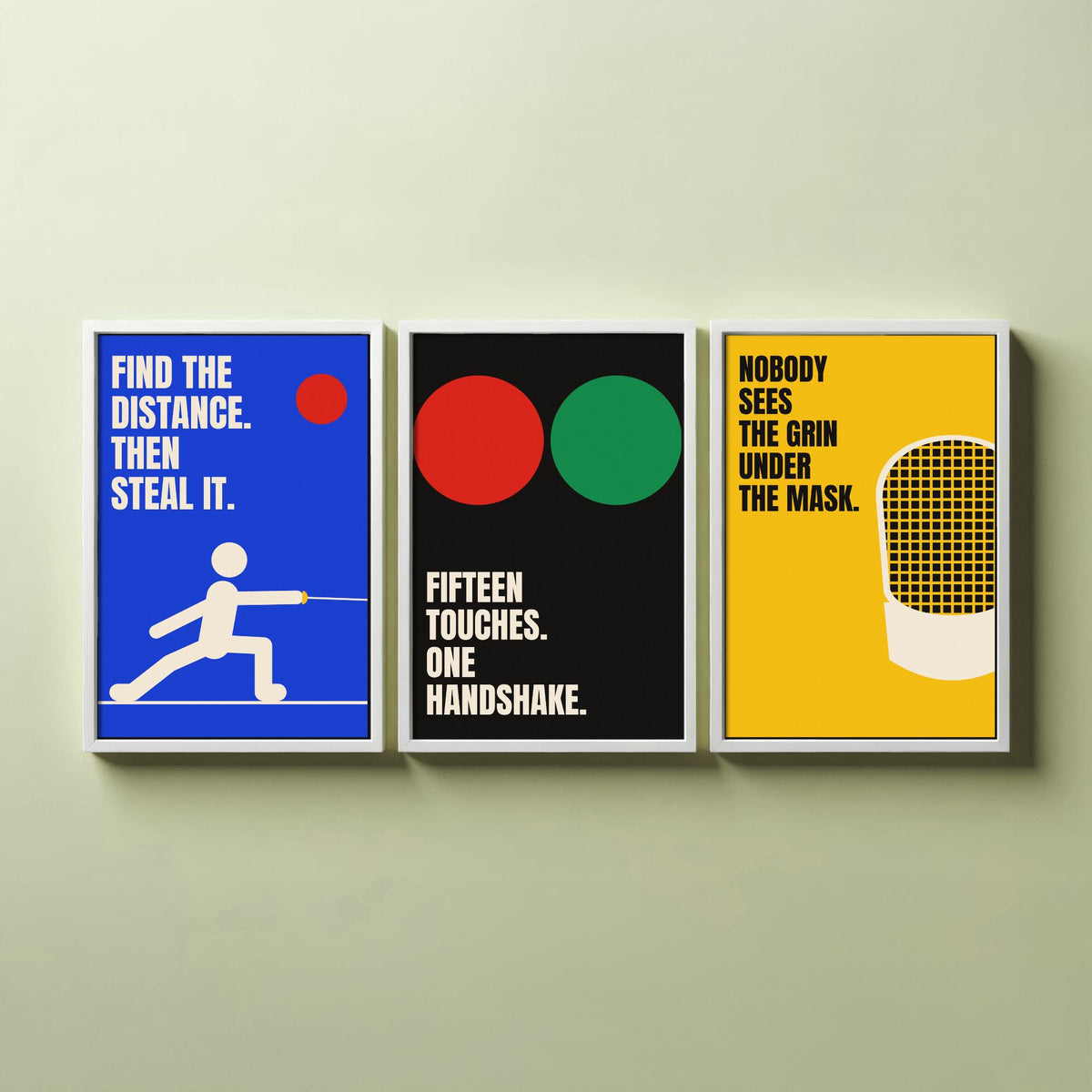 Fencing Quotes Set of Three Art Prints - 3 Bauhaus Fencer Posters - Minimalist Sport Wall Art Illustration V1
