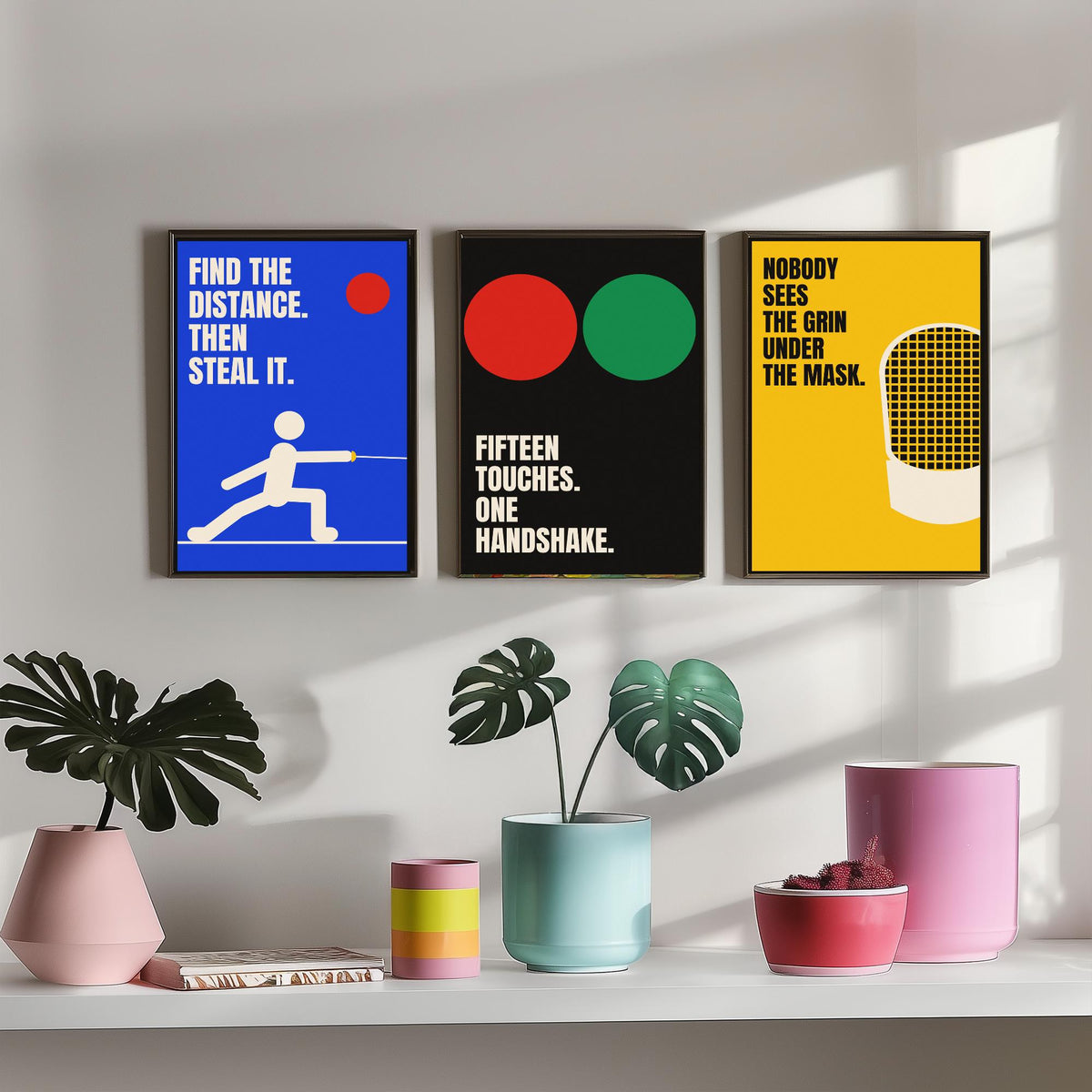 Fencing Quotes Set of Three Art Prints - 3 Bauhaus Fencer Posters - Minimalist Sport Wall Art Illustration V1