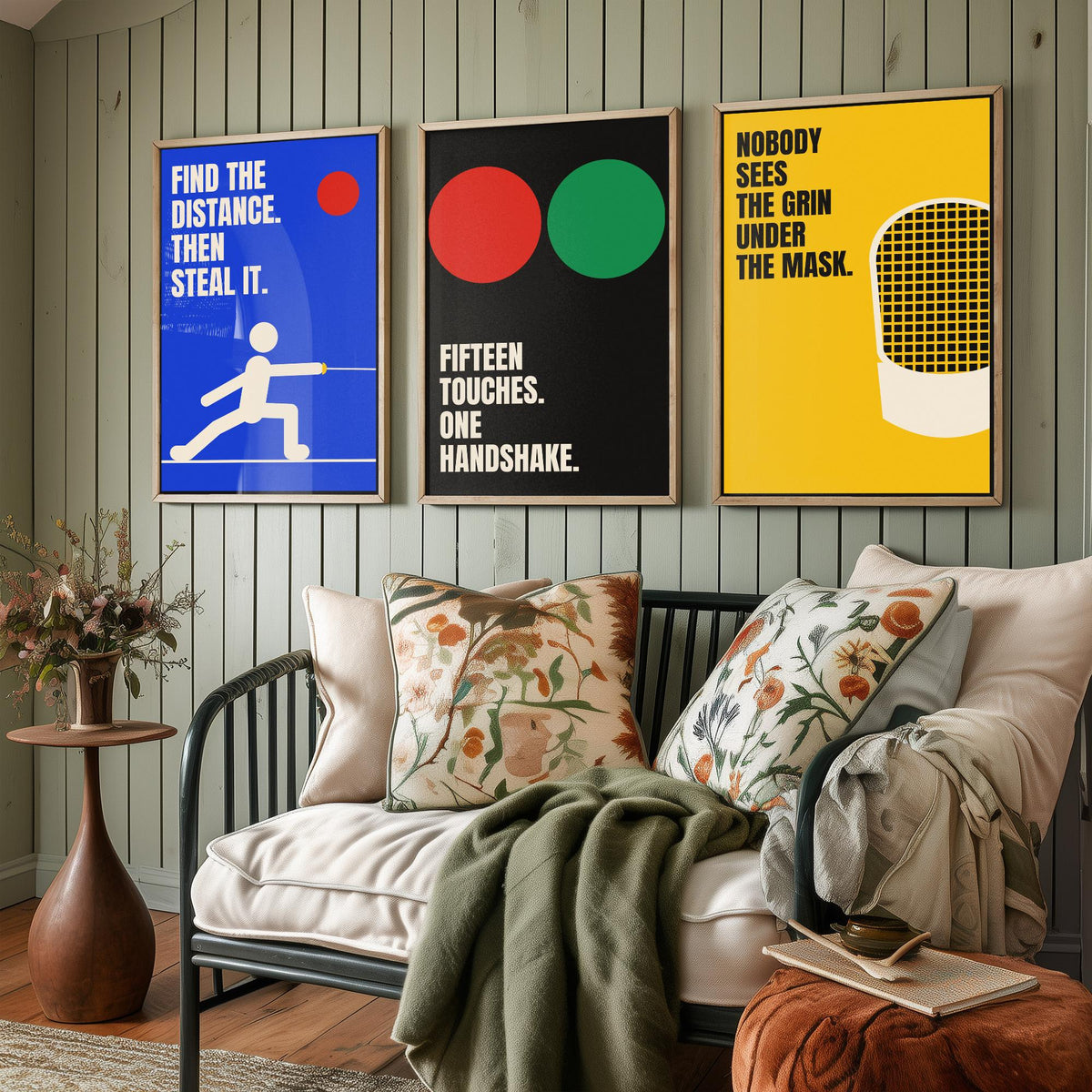 Fencing Quotes Set of Three Art Prints - 3 Bauhaus Fencer Posters - Minimalist Sport Wall Art Illustration V1