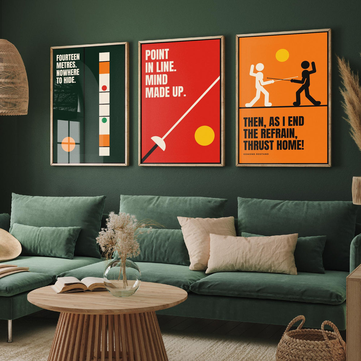 Fencing Quotes Set of Three Art Prints - 3 Retro Bauhaus Fencer Posters - Minimalist Sport Wall Art Illustration V2