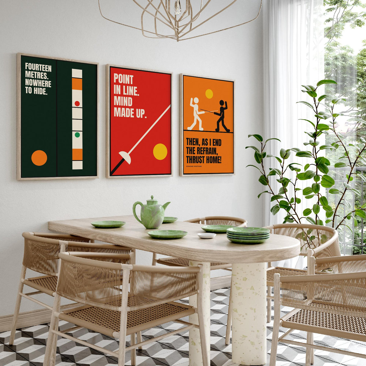 Fencing Quotes Set of Three Art Prints - 3 Retro Bauhaus Fencer Posters - Minimalist Sport Wall Art Illustration V2
