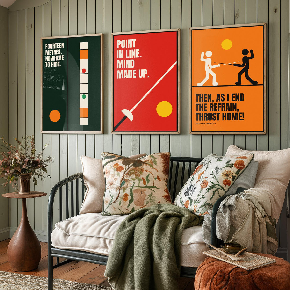 Fencing Quotes Set of Three Art Prints - 3 Retro Bauhaus Fencer Posters - Minimalist Sport Wall Art Illustration V2