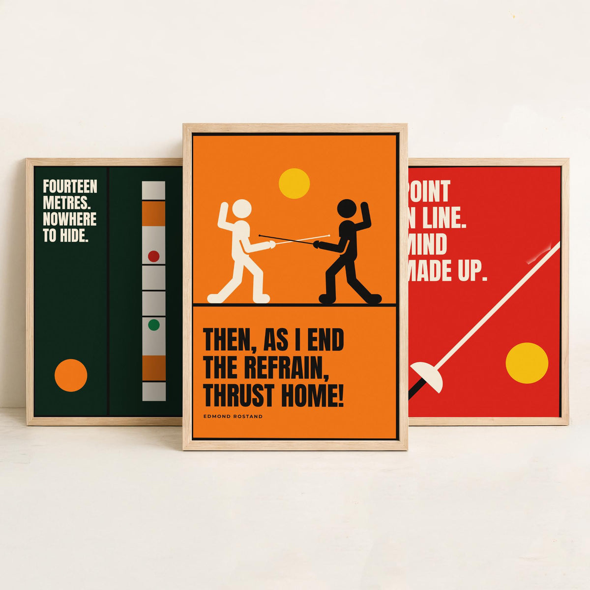 Fencing Quotes Set of Three Art Prints - 3 Retro Bauhaus Fencer Posters - Minimalist Sport Wall Art Illustration V2