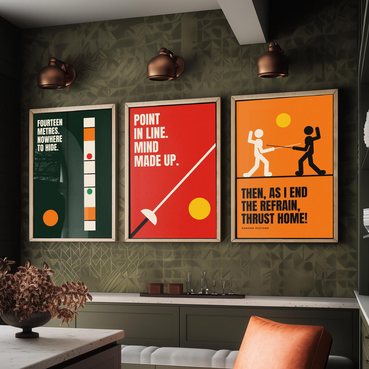 Fencing Quotes Set of Three Art Prints - 3 Retro Bauhaus Fencer Posters - Minimalist Sport Wall Art Illustration V2