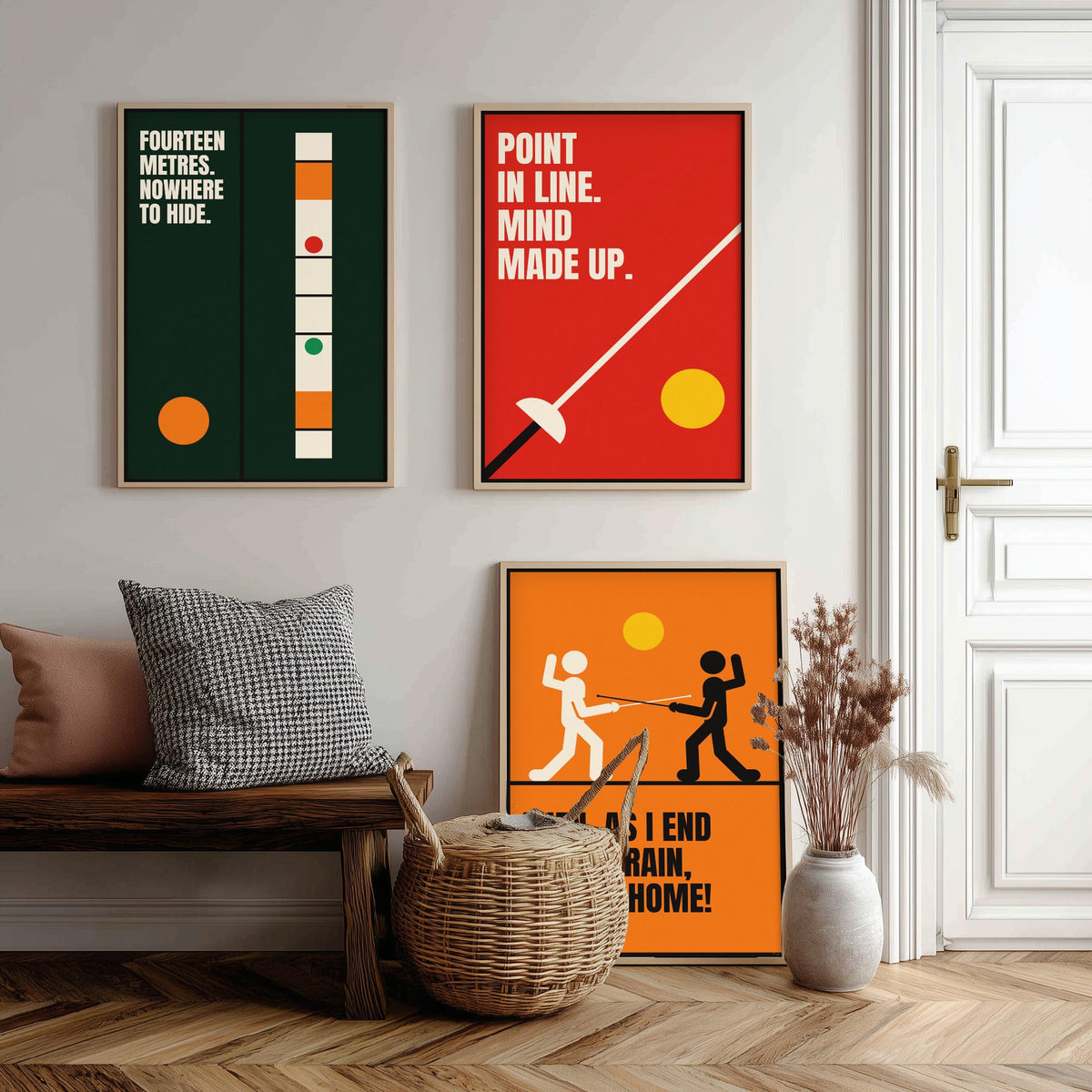 Fencing Quotes Set of Three Art Prints - 3 Retro Bauhaus Fencer Posters - Minimalist Sport Wall Art Illustration V2
