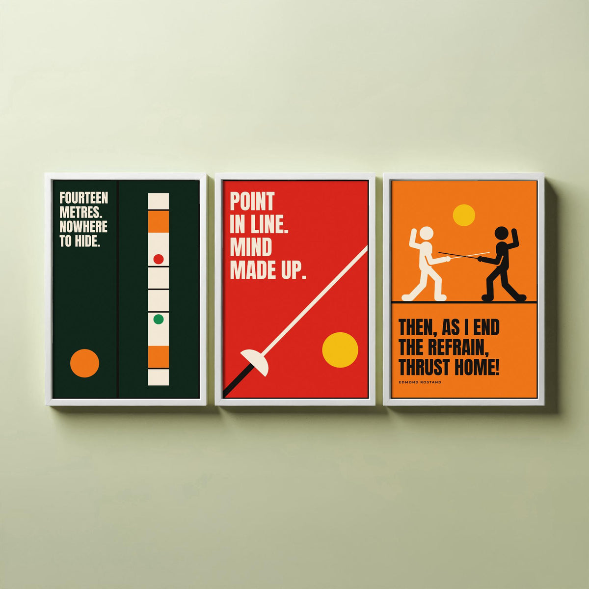 Fencing Quotes Set of Three Art Prints - 3 Retro Bauhaus Fencer Posters - Minimalist Sport Wall Art Illustration V2