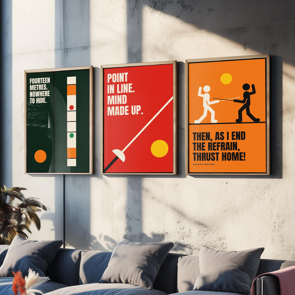 Fencing Quotes Set of Three Art Prints - 3 Retro Bauhaus Fencer Posters - Minimalist Sport Wall Art Illustration V2