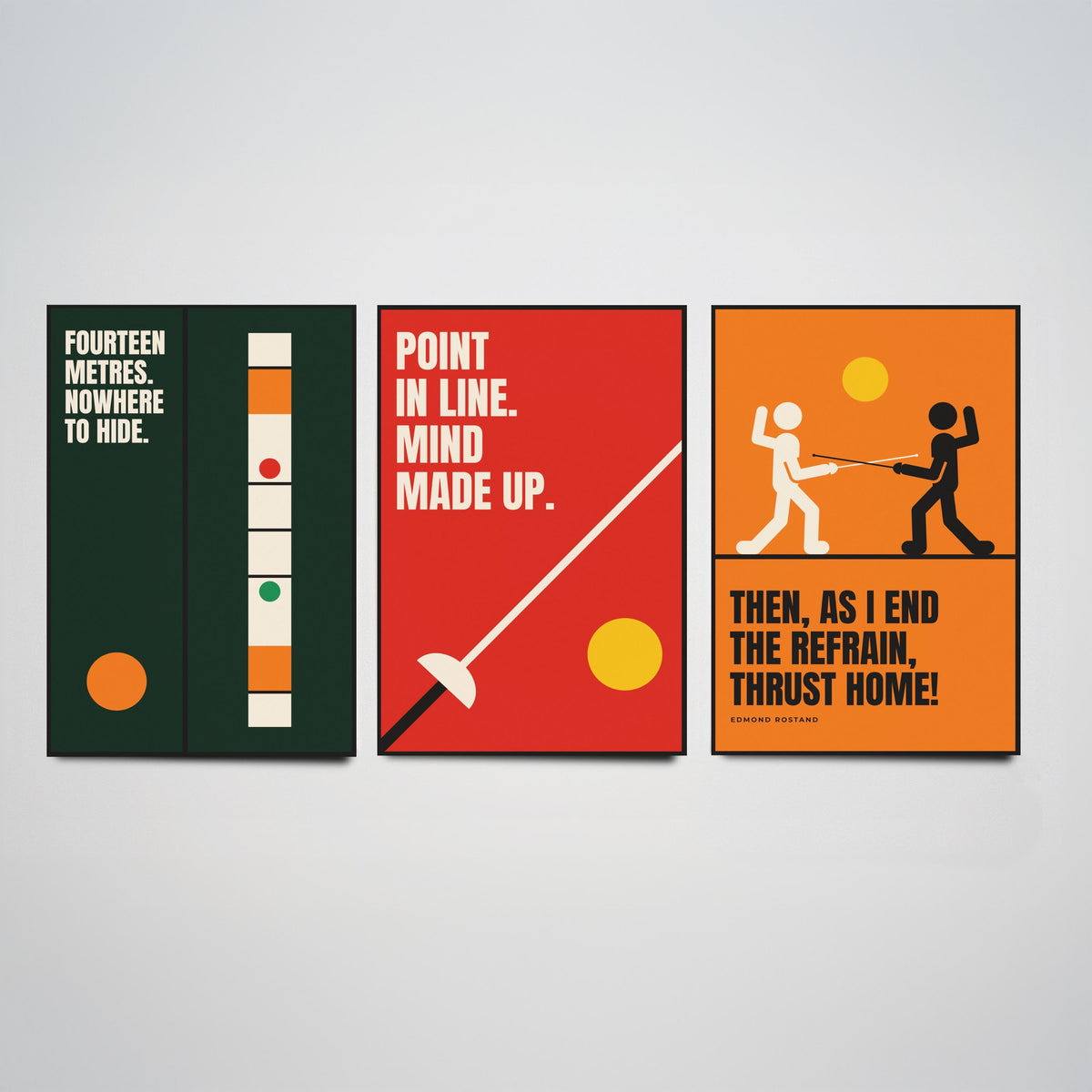 Fencing Quotes Set of Three Art Prints - 3 Retro Bauhaus Fencer Posters - Minimalist Sport Wall Art Illustration V2