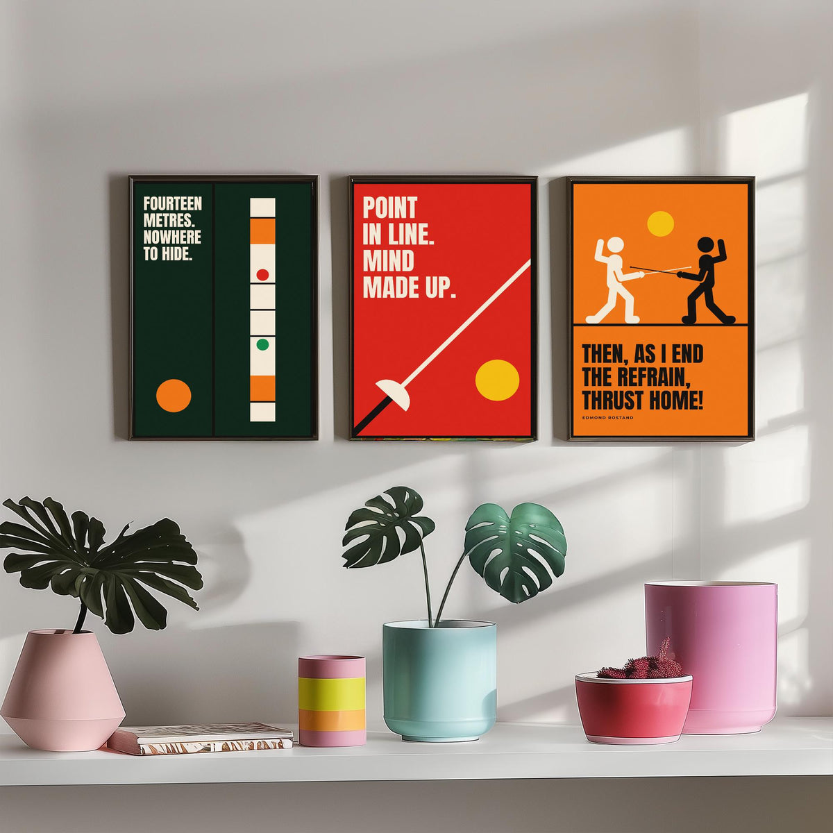 Fencing Quotes Set of Three Art Prints - 3 Retro Bauhaus Fencer Posters - Minimalist Sport Wall Art Illustration V2