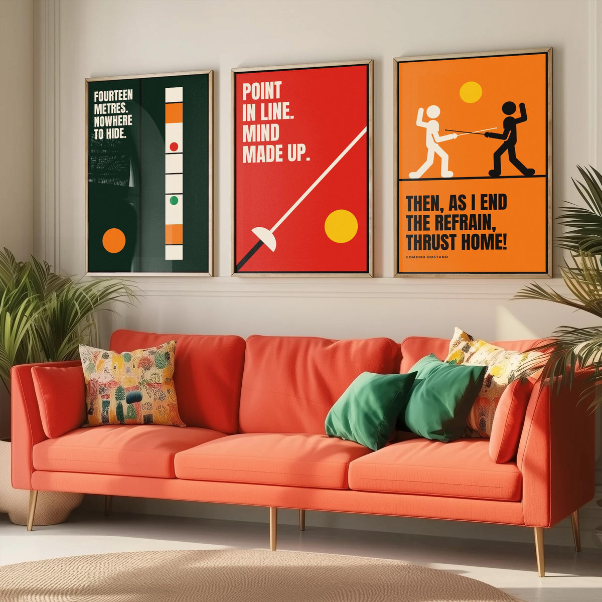 Fencing Quotes Set of Three Art Prints - 3 Retro Bauhaus Fencer Posters - Minimalist Sport Wall Art Illustration V2