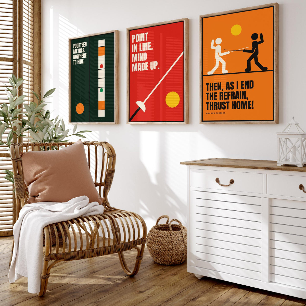 Fencing Quotes Set of Three Art Prints - 3 Retro Bauhaus Fencer Posters - Minimalist Sport Wall Art Illustration V2