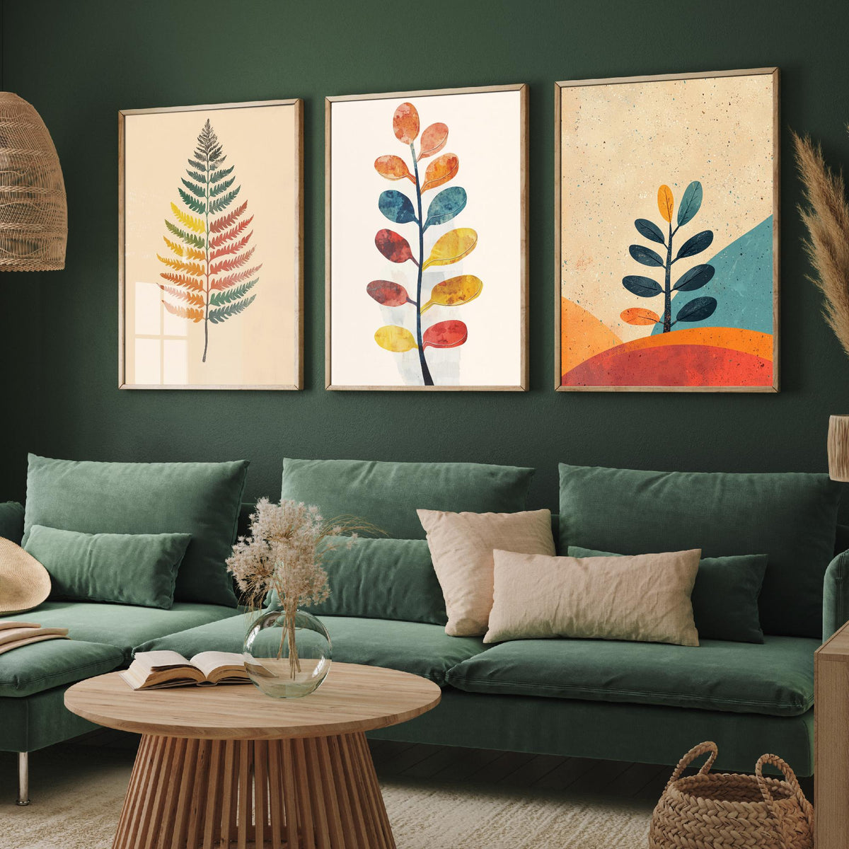 Feral Floral Fern Set of Three Art Prints V1 - 3 Botanical Leaf Posters - Mid Century Boho Wall Art Gift Illustration Nature
