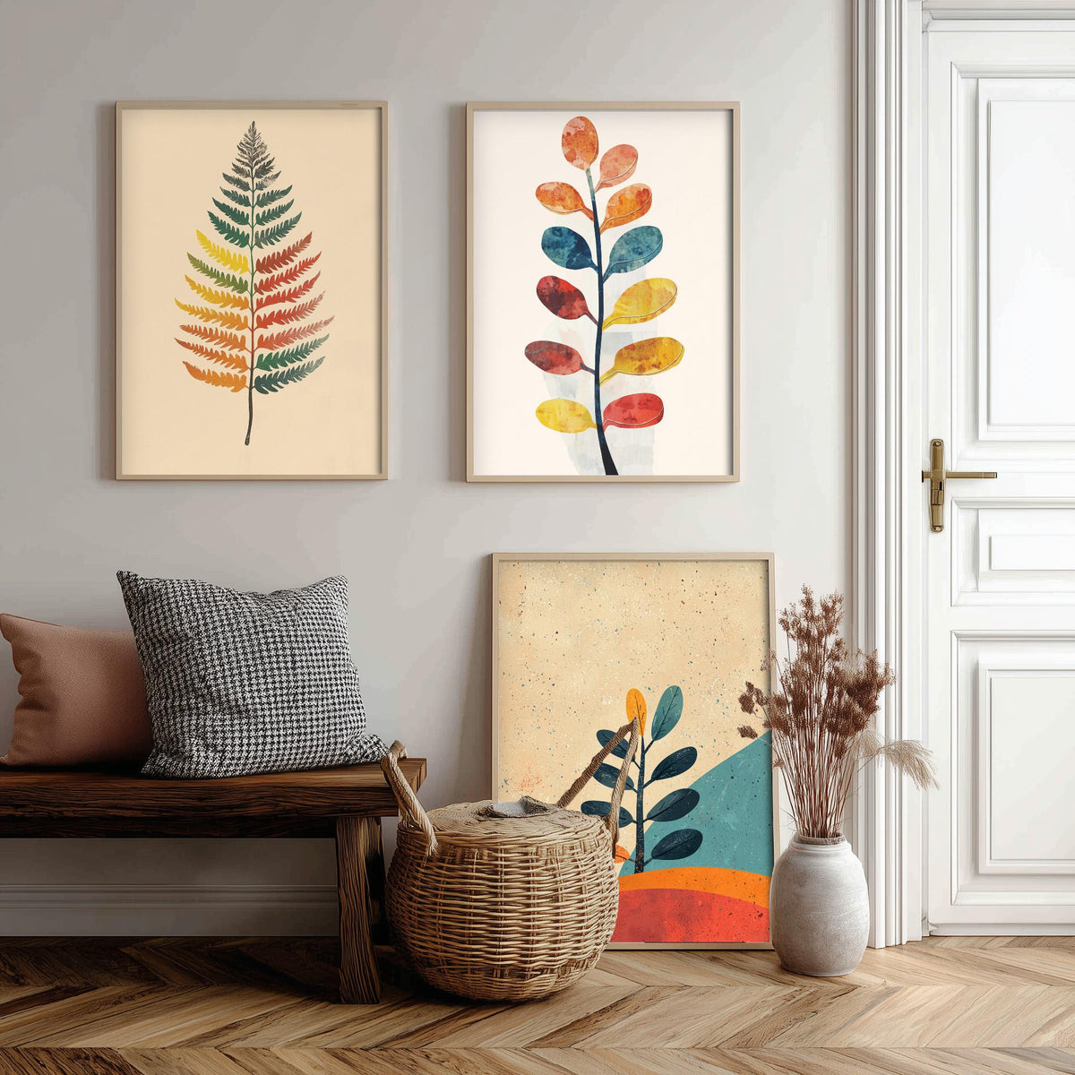 Feral Floral Fern Set of Three Art Prints V1 - 3 Botanical Leaf Posters - Mid Century Boho Wall Art Gift Illustration Nature