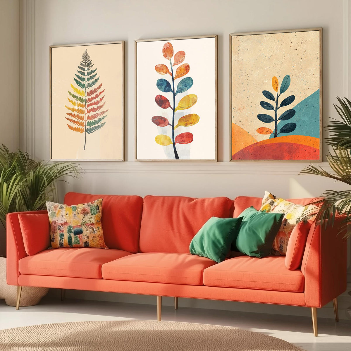 Feral Floral Fern Set of Three Art Prints V1 - 3 Botanical Leaf Posters - Mid Century Boho Wall Art Gift Illustration Nature