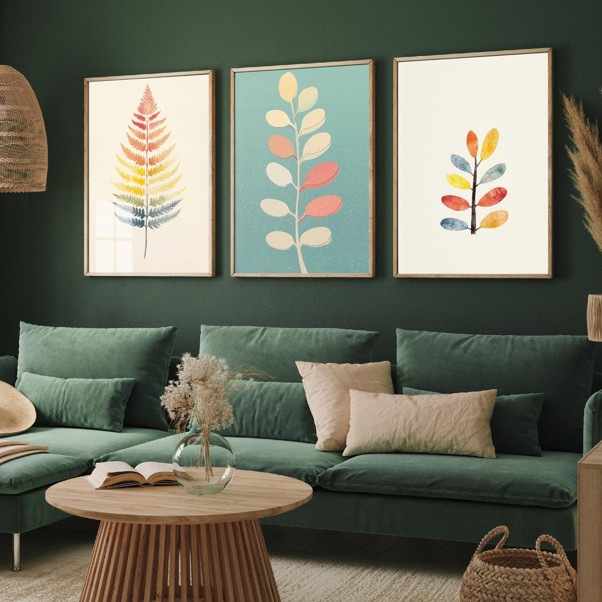 Feral Floral Fern Set of Three Art Prints V2 - 3 Botanical Leaf Posters - Pastel Scandi Boho Wall Art Gift Illustration Nature