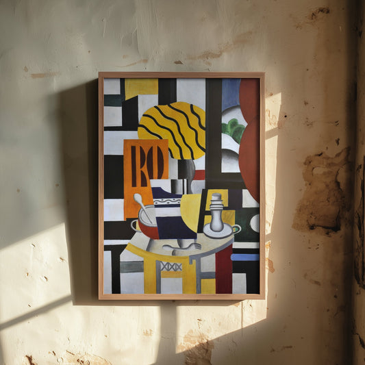 Fernand Leger - Still Life with a Candlestick (1922) - Classic Painting Art Print - Cubist Yellow Red Black Geometric Poster