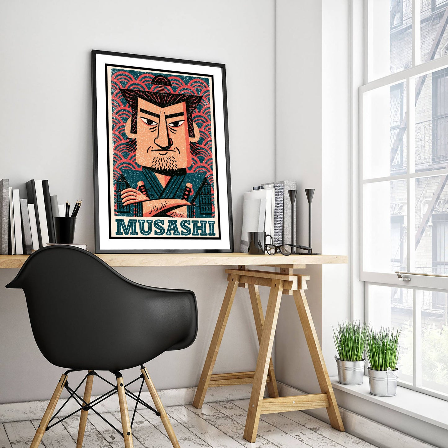 Miyamoto Musashi Art Print - Samurai Portrait Poster - Bold Woodcut Illustration - Feudal Japan History 1/3