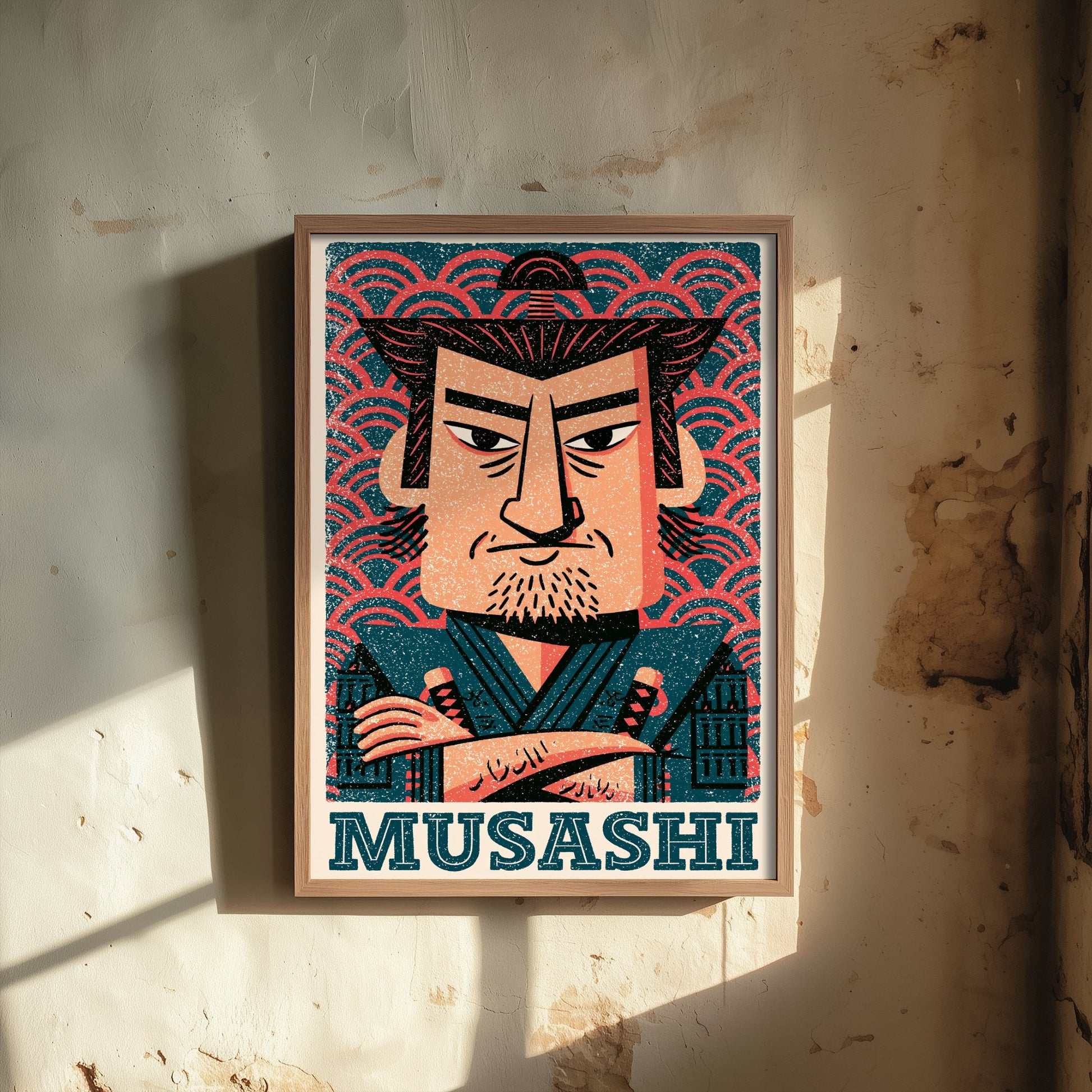Miyamoto Musashi Art Print - Samurai Portrait Poster - Bold Woodcut Illustration - Feudal Japan History 1/3