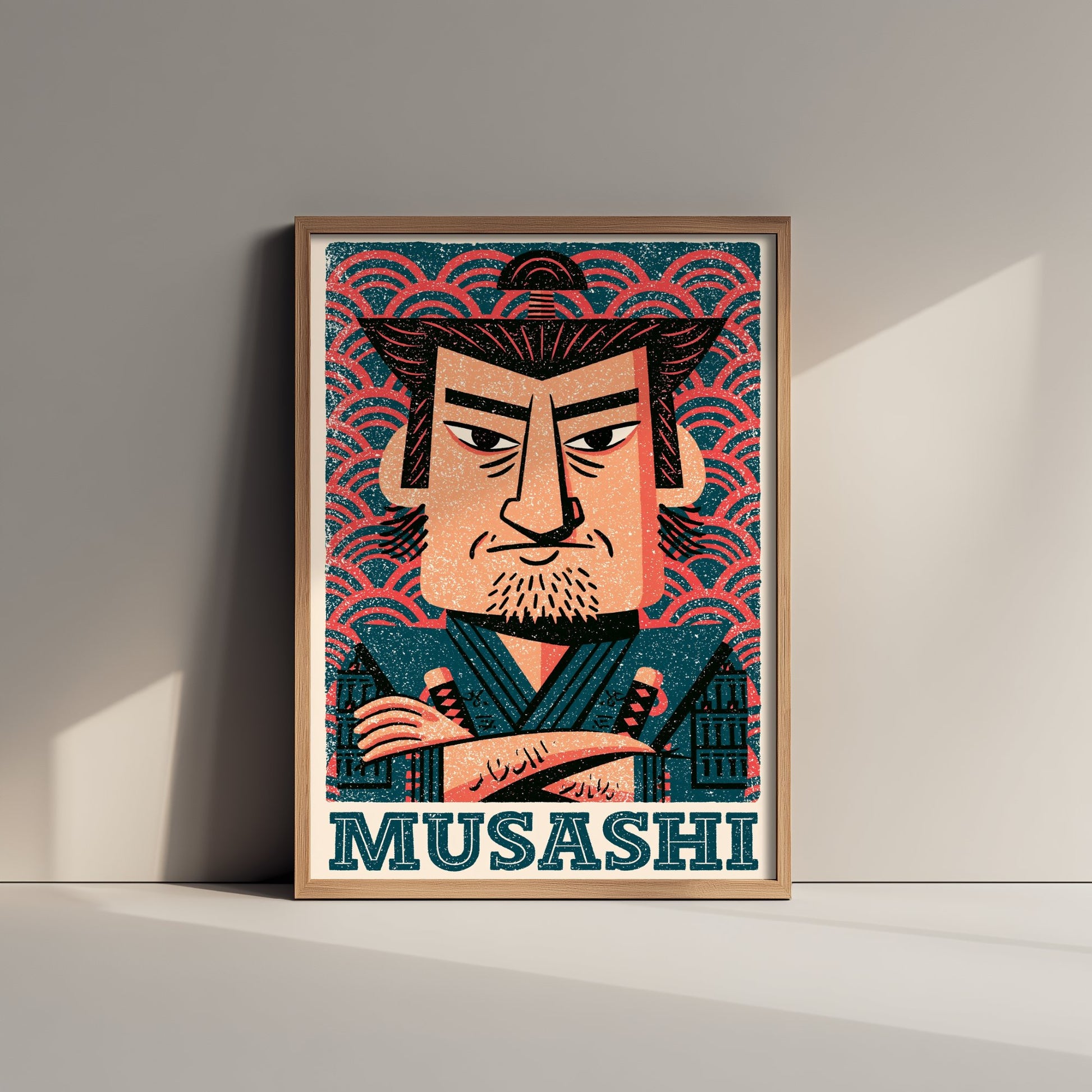 Miyamoto Musashi Art Print - Samurai Portrait Poster - Bold Woodcut Illustration - Feudal Japan History 1/3