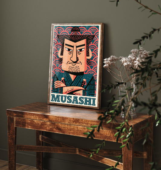 Miyamoto Musashi Art Print - Samurai Portrait Poster - Bold Woodcut Illustration - Feudal Japan History 1/3