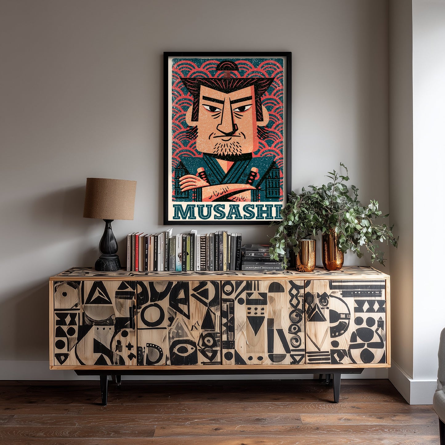 Miyamoto Musashi Art Print - Samurai Portrait Poster - Bold Woodcut Illustration - Feudal Japan History 1/3
