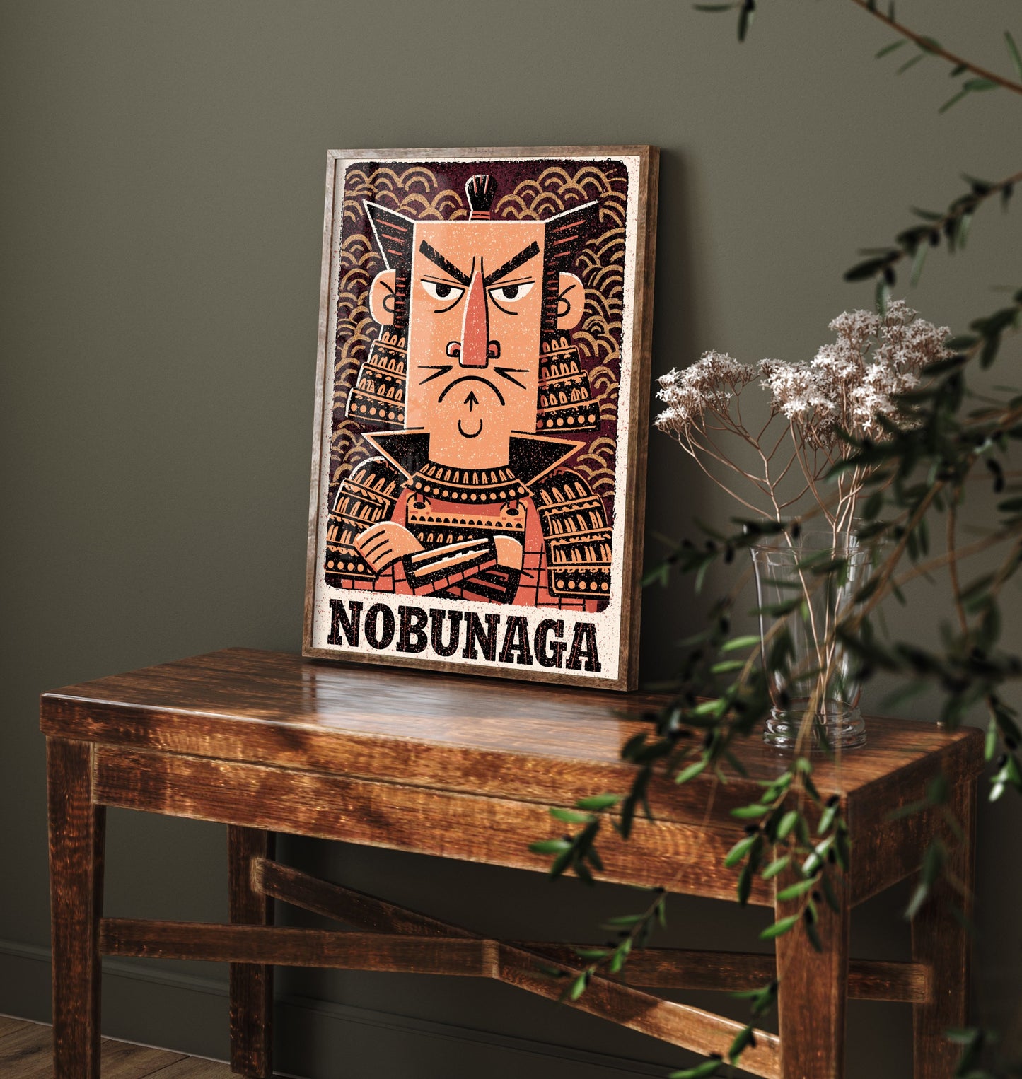 Oda Nobunaga Art Print - Samurai Warlord Portrait Poster - Bold Woodcut Illustration - Feudal Japan 2/3