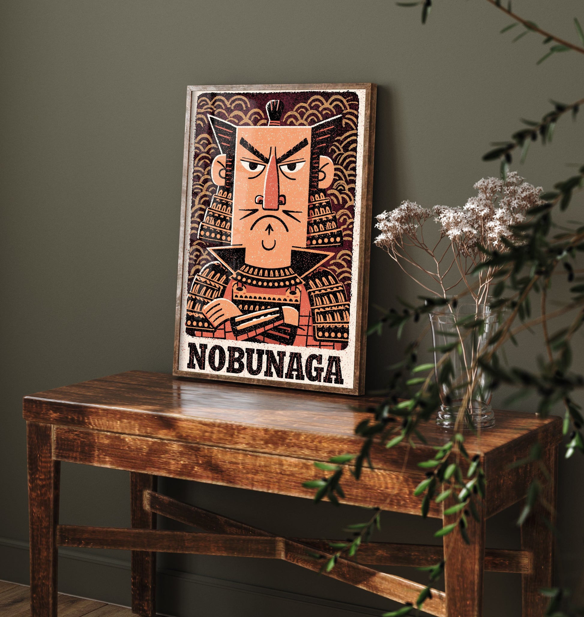 Oda Nobunaga Art Print - Samurai Warlord Portrait Poster - Bold Woodcut Illustration - Feudal Japan 2/3