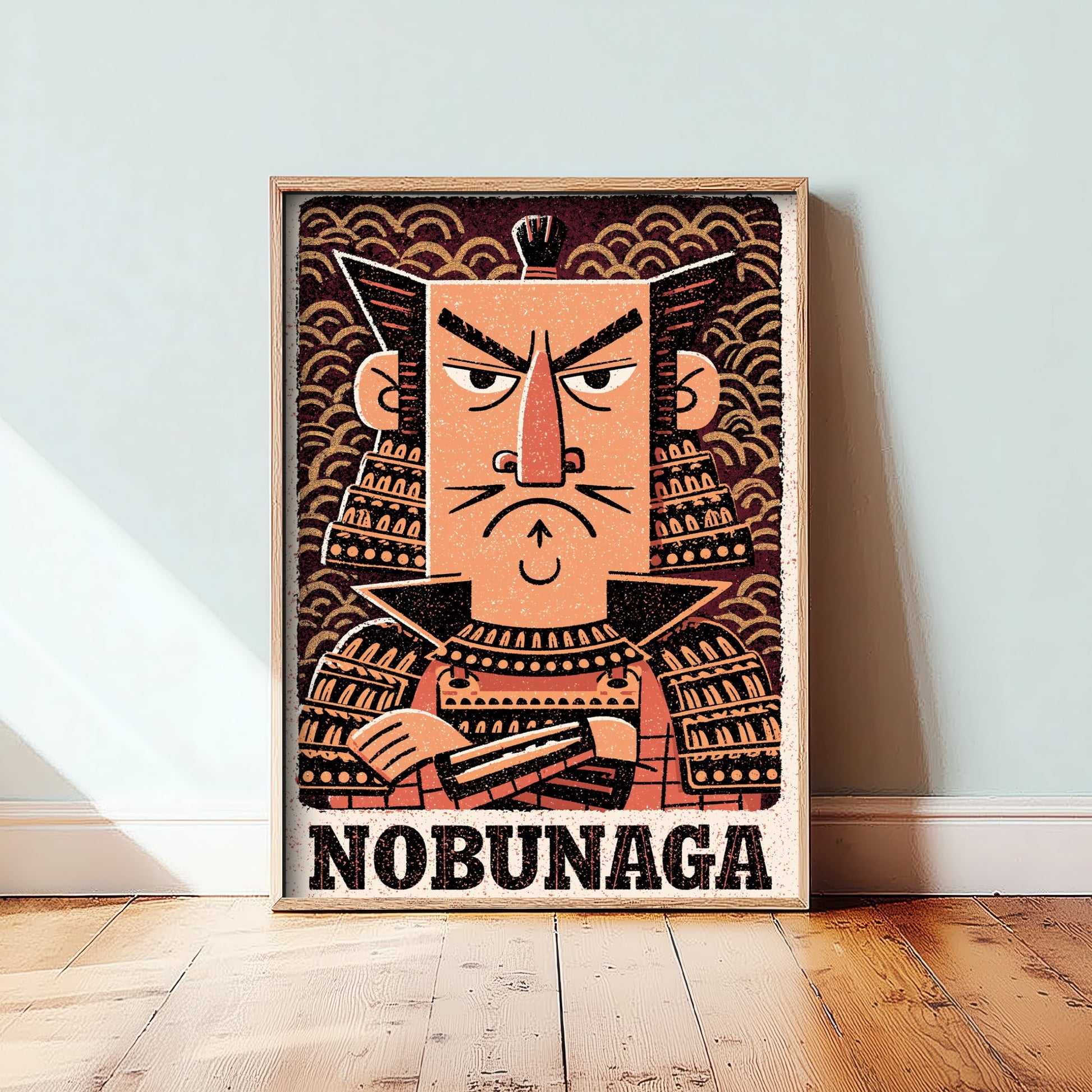Oda Nobunaga Art Print - Samurai Warlord Portrait Poster - Bold Woodcut Illustration - Feudal Japan 2/3