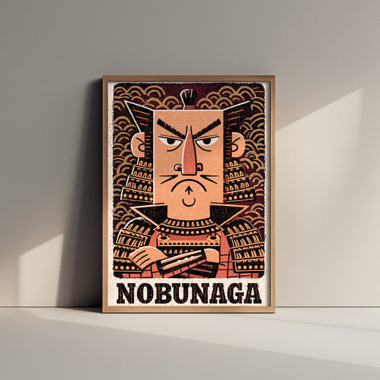 Oda Nobunaga Art Print - Samurai Warlord Portrait Poster - Bold Woodcut Illustration - Feudal Japan 2/3