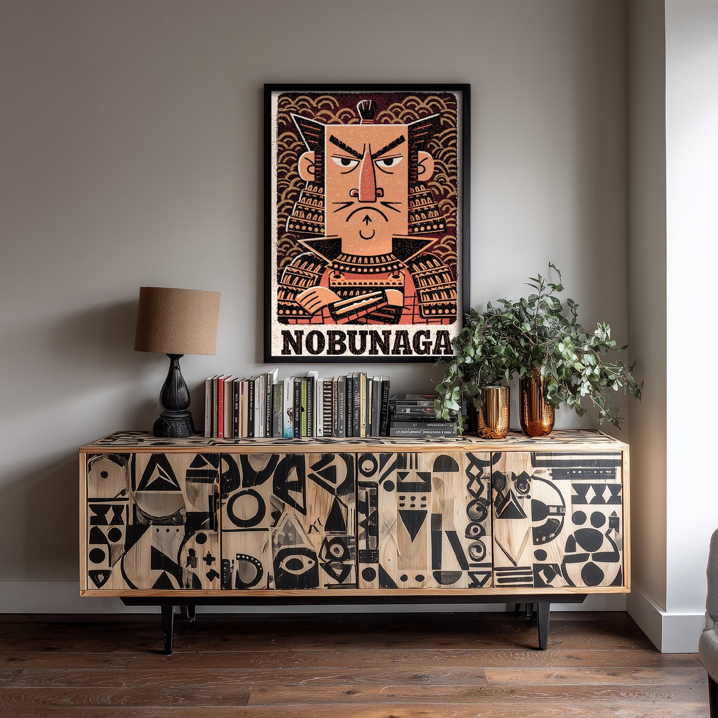 Oda Nobunaga Art Print - Samurai Warlord Portrait Poster - Bold Woodcut Illustration - Feudal Japan 2/3