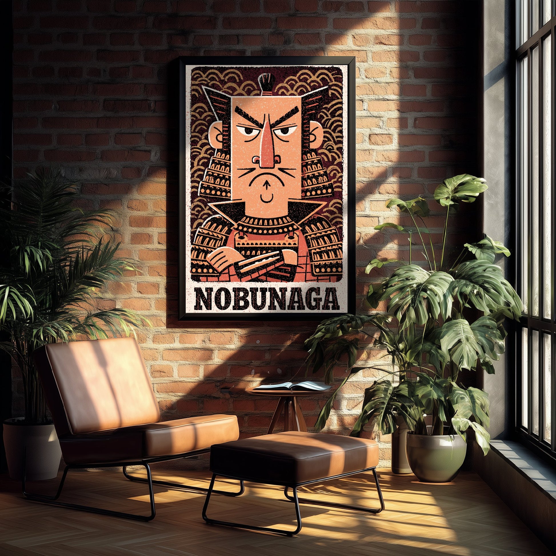 Oda Nobunaga Art Print - Samurai Warlord Portrait Poster - Bold Woodcut Illustration - Feudal Japan 2/3