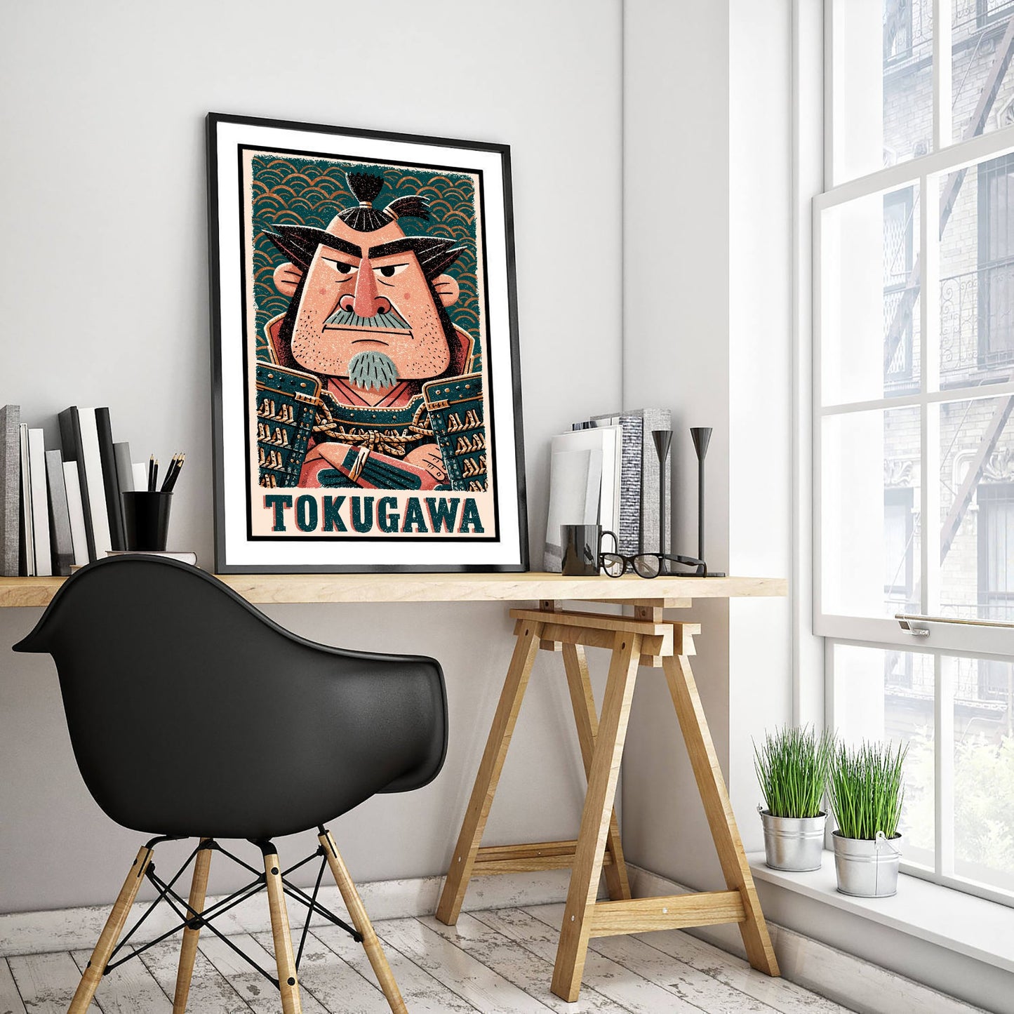 Tokugawa Ieyasu Art Print - Samurai Shogun Portrait Poster - Bold Woodcut Illustration - Feudal Japan 3/3