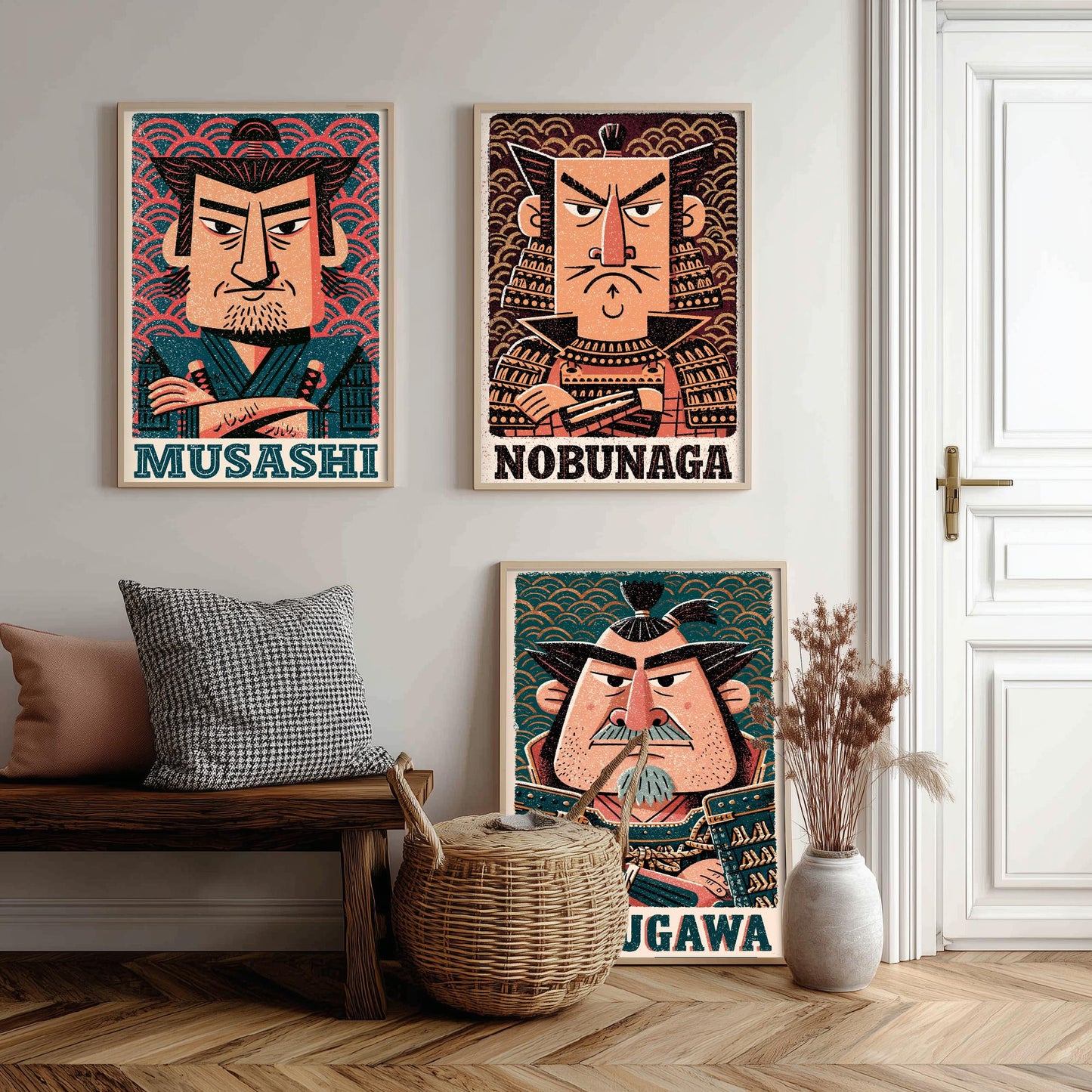 Feudal Japan Samurai Set of Three Art Prints - Musashi, Nobunaga, Tokugawa - History Poster Wall Art Gift Illustration Decor