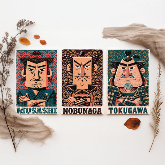 Feudal Japan Samurai Set of Three Art Prints - Musashi, Nobunaga, Tokugawa - History Poster Wall Art Gift Illustration Decor