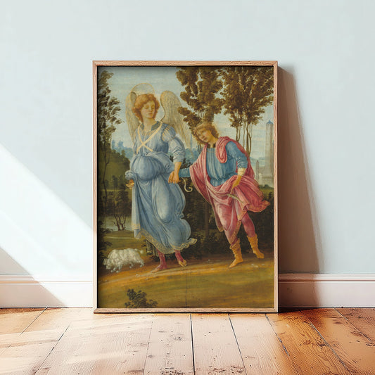 Filippino Lippi - Tobias and the Angel (c. 1475) - Classic Painting Art Print - Archangel Raphael Boy Fish Dog Renaissance Poster