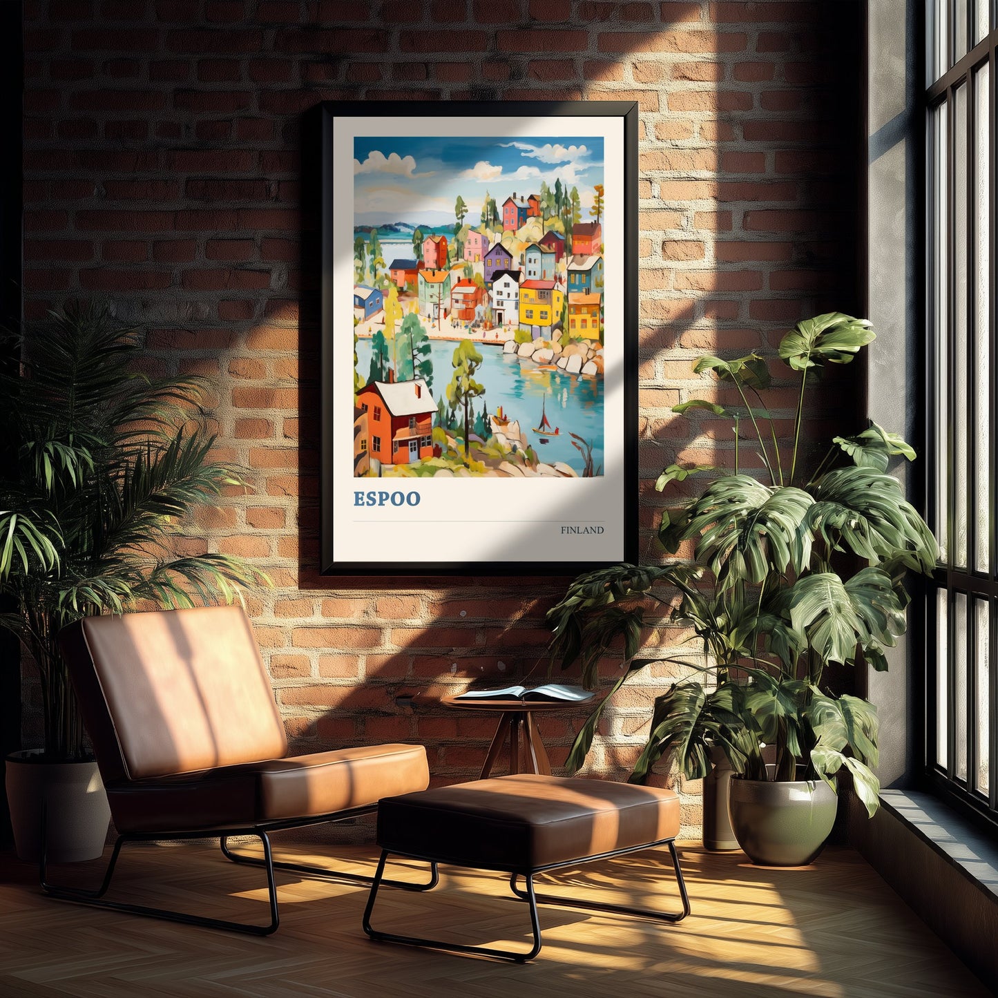Espoo Finland Travel Poster - Folk Art City Print - Naive Harbour Illustration - Colourful Cityscape 1/3