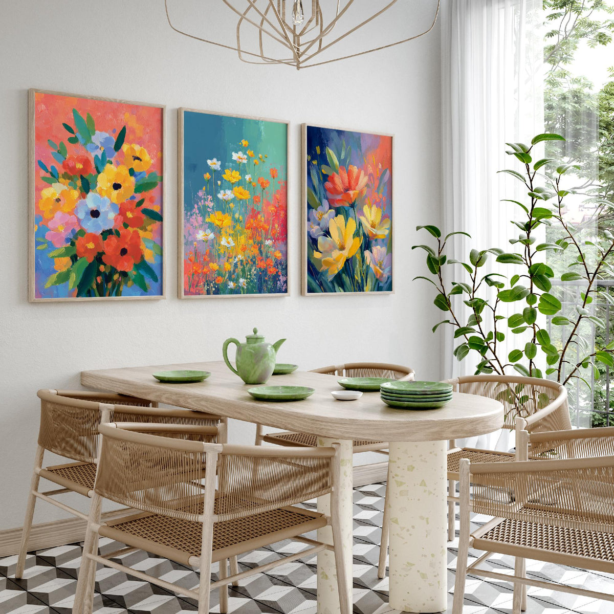 Floral Set of Three Art Prints - 3 Impressionist Flower Posters - Bright Painterly Botanical Wall Art Gift Painting Bouquet