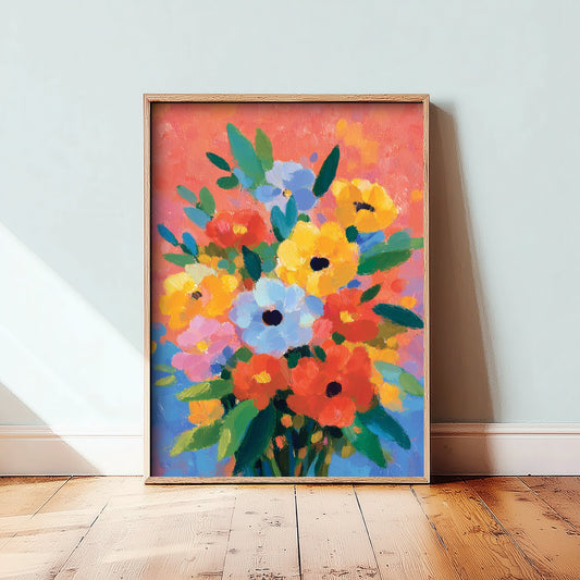Vintage Flower Watercolour Art Print - Colourful Bouquet Poster - Floral Painting - Bright Blooms 1/3