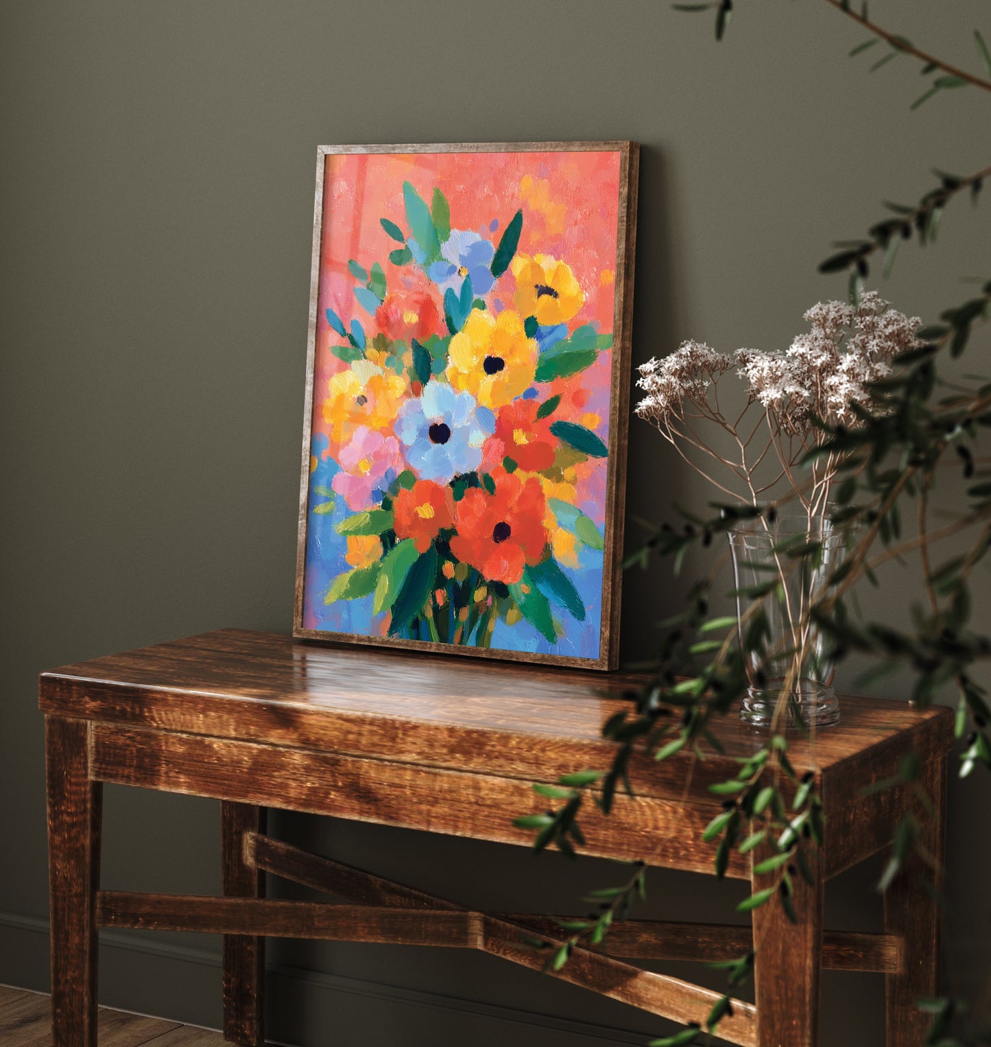 Vintage Flower Watercolour Art Print - Colourful Bouquet Poster - Floral Painting - Bright Blooms 1/3