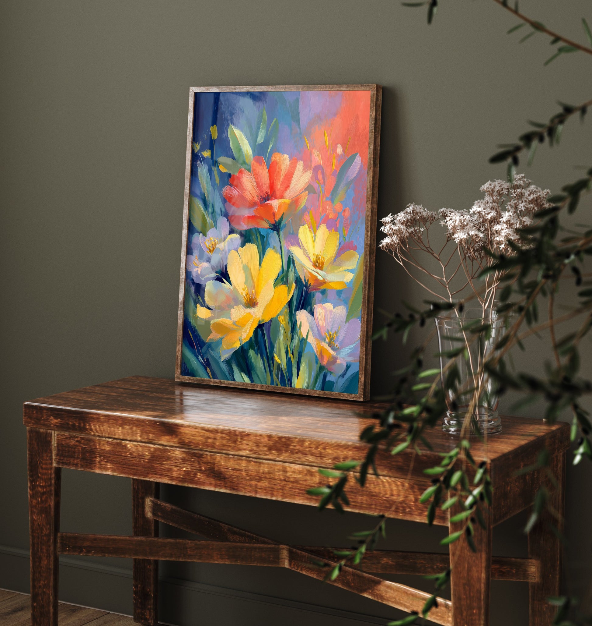 Vintage Flower Watercolour Art Print - Red Yellow Bloom Poster - Floral Painting - Bold Bouquet 3/3
