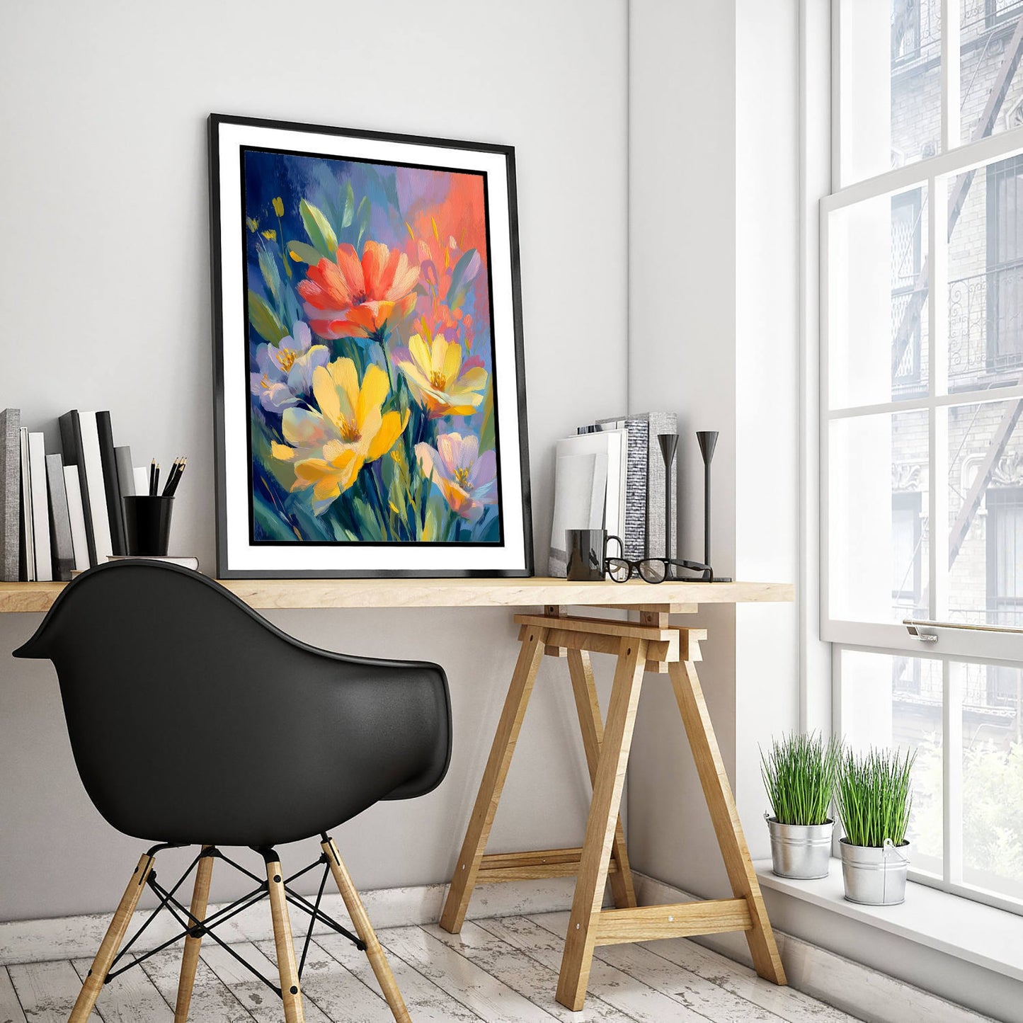 Vintage Flower Watercolour Art Print - Red Yellow Bloom Poster - Floral Painting - Bold Bouquet 3/3