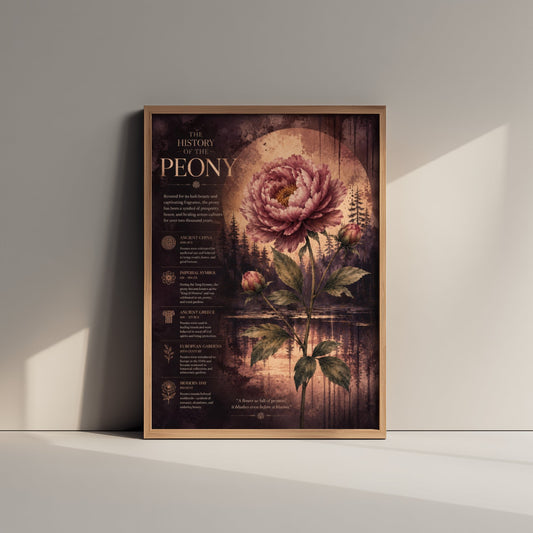 History of the Peony Art Print - Vintage Botanical Poster - Dark Academia Flower Painting - Educational Wall Art 1/3