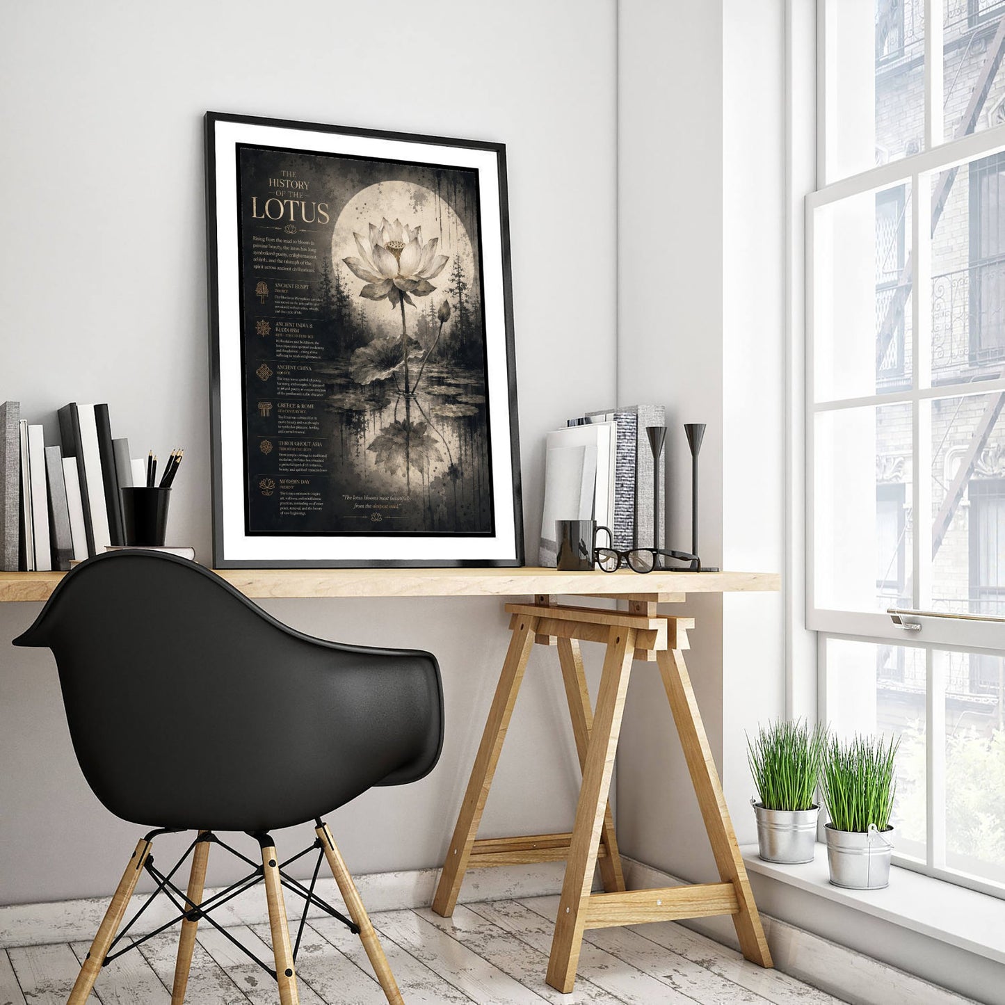 History of the Lotus Art Print - Vintage Botanical Poster - Dark Academia Flower Painting - Educational Wall Art 2/3